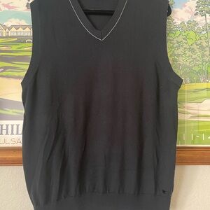 Tiger Woods Collection Black Merino Wool V-Neck Sweater Vest Men’s Large Golf